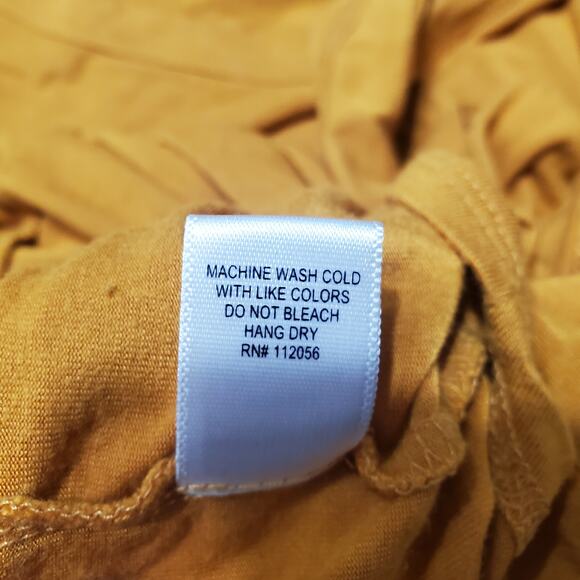 Zenana Short Sleeve Blouse Top Mustard Yellow Gold Tie Front Stretch Loose Large - Picture 8 of 10